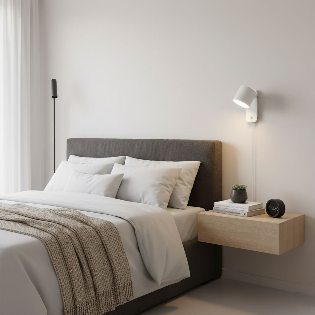 Designerska lampa ścienna z regulacją kierunku światła, do sypialni.