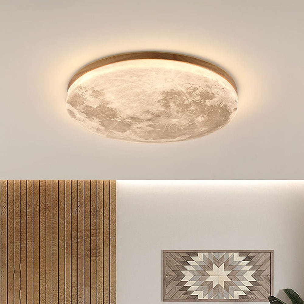 Okrągła lampa sufitowa LED z naturalnego drewna. Nowoczesne oświetlenie sufitowe do salonu i sypialni.