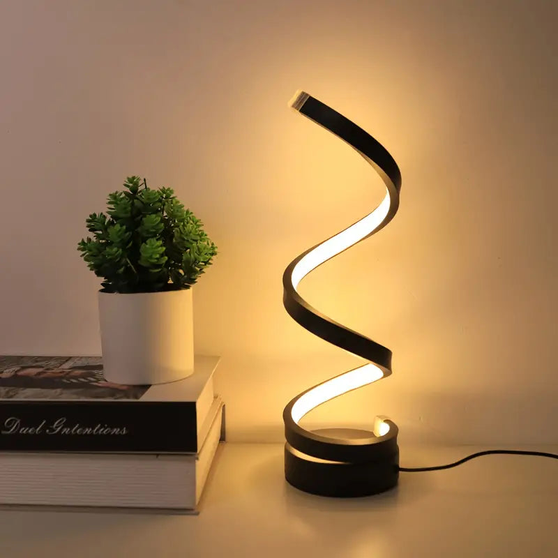 Nowoczesna, spiralna lampa stołowa LED, ściemnialna. Idealna do salonu, sypialni i biura, jako stylowe oświetlenie.