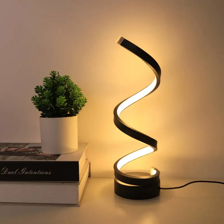 Nowoczesna, spiralna lampa stołowa LED, ściemnialna. Idealna do salonu, sypialni i biura, jako stylowe oświetlenie.