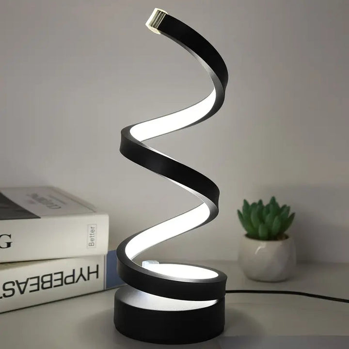 Designerska lampa stołowa LED w kształcie spirali. Ściemniane światło do nowoczesnego wystroju wnętrz, sypialni, biura.