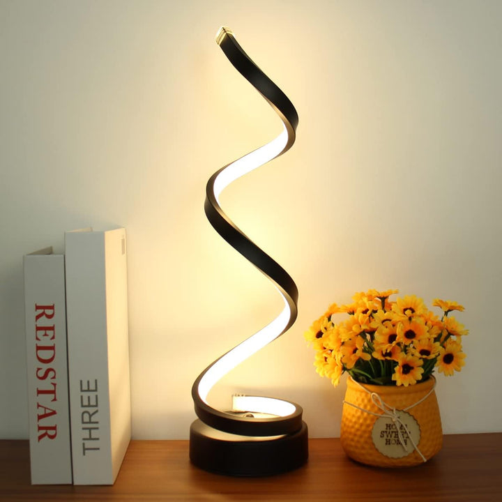 Akumulatorowa lampa stołowa LED spiralna. Dotykowa regulacja jasności. Oświetlenie zasilane USB.