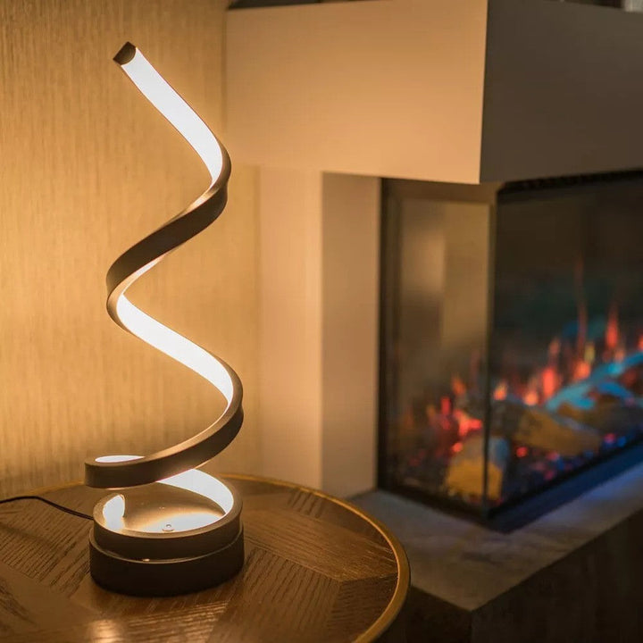 Przenośna lampa stołowa LED spiralna. Akumulatorowa, ładowana przez USB. Nowoczesne oświetlenie.