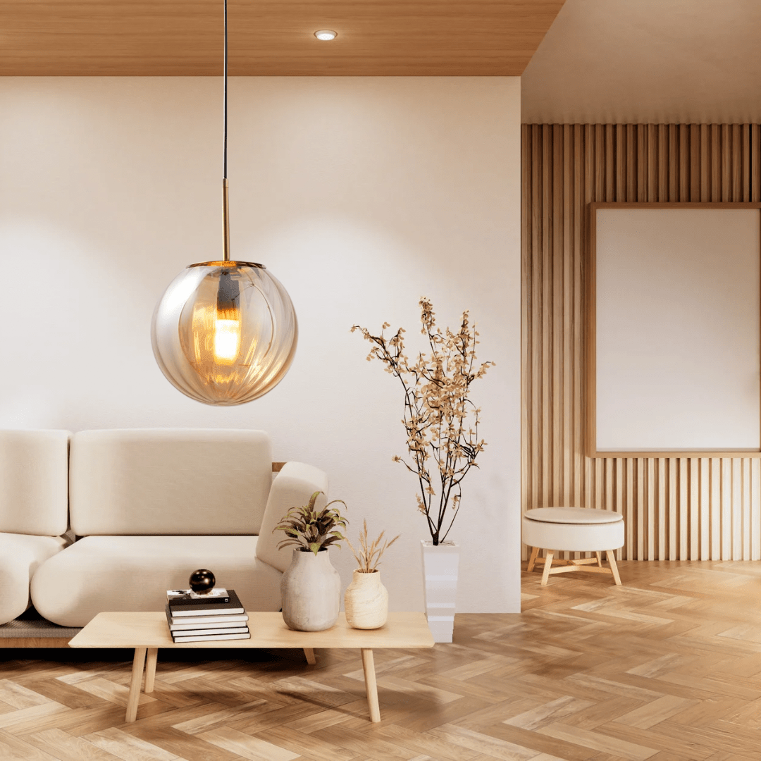 Szklana lampa wisząca do salonu, sypialni. Designerskie oświetlenie sufitowe w nowoczesnym stylu.