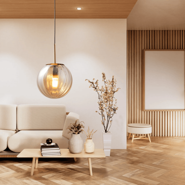Szklana lampa wisząca do salonu, sypialni. Designerskie oświetlenie sufitowe w nowoczesnym stylu.