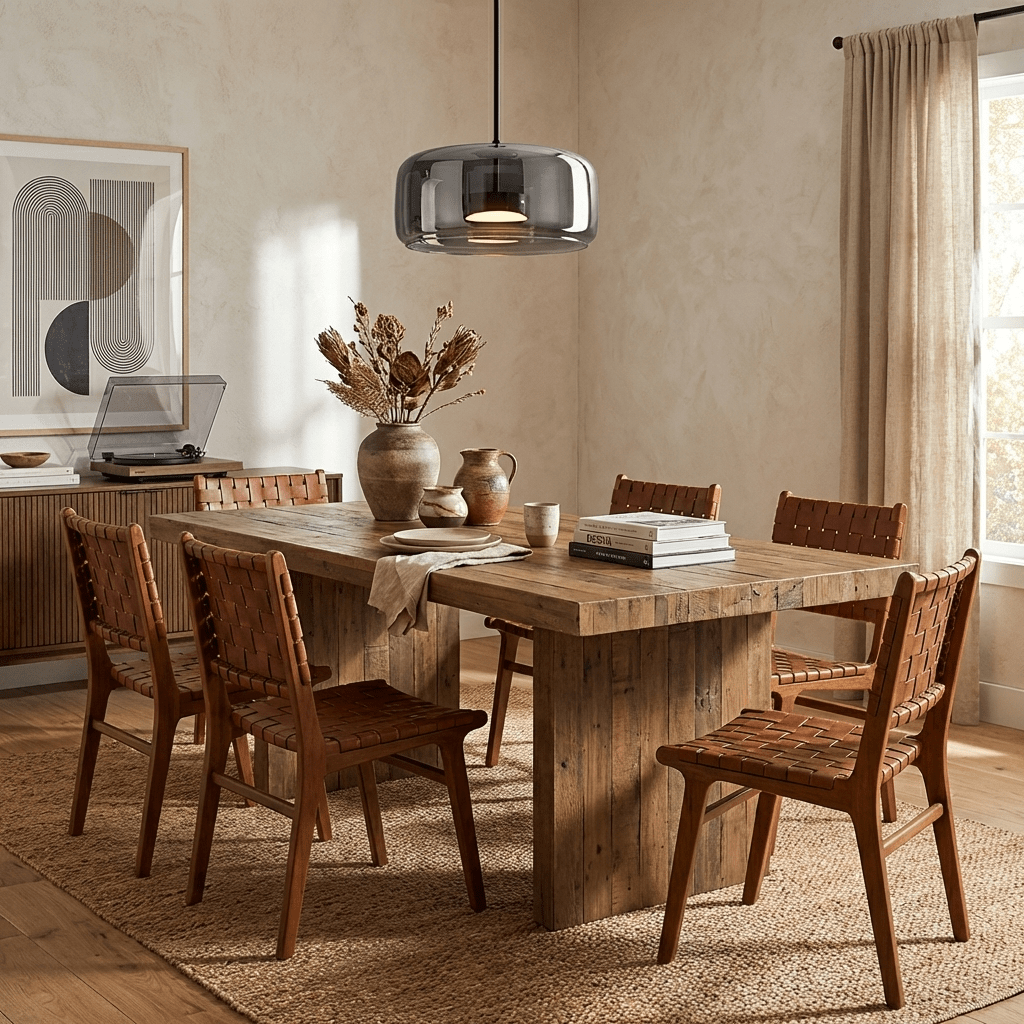 Designerska lampa wisząca, szklana, czarna, LED, industrialny akcent, salon.