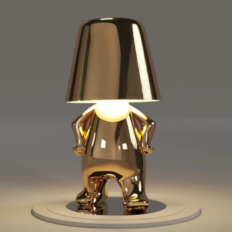 Bezprzewodowa lampa stołowa, akumulatorowa, złota, nowoczesny design.