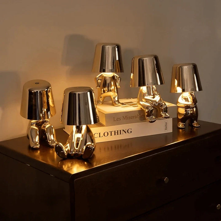 Akumulatorowa lampka stołowa design, złota/srebrna, dotykowe sterowanie.