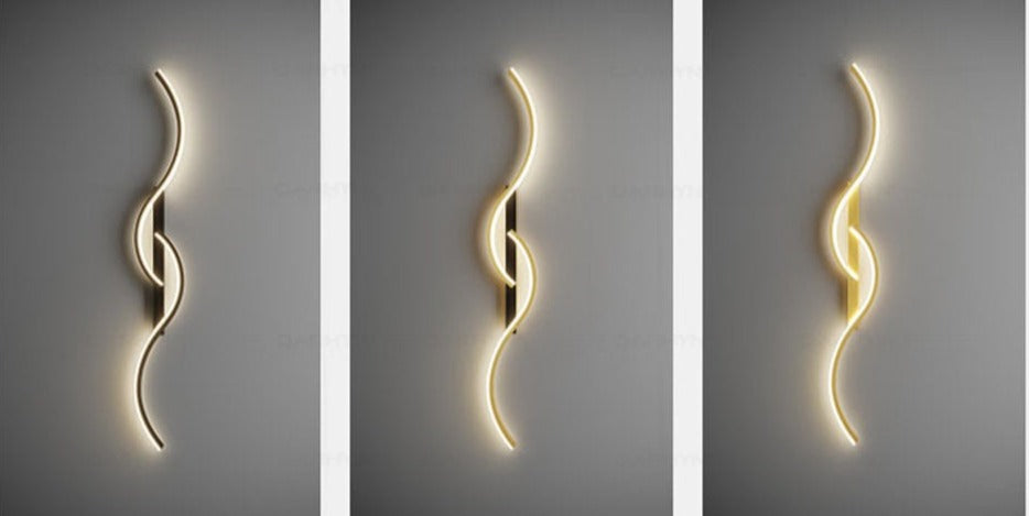 Designerski kinkiet LED, lampa ścienna. Nowoczesne oświetlenie do salonu. Elegancka dekoracja wnętrz domu.