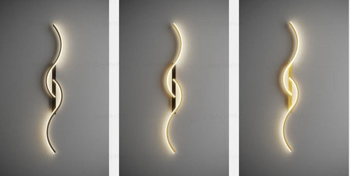 Designerski kinkiet LED, lampa ścienna. Nowoczesne oświetlenie do salonu. Elegancka dekoracja wnętrz domu.