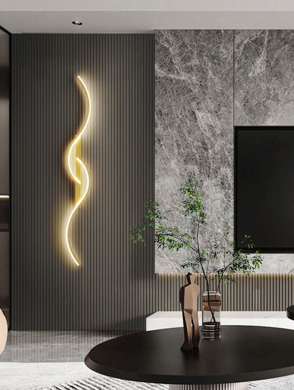 Kinkiet LED. Designerskie oświetlenie ścienne do salonu. Nowoczesna lampa, stylowa dekoracja wnętrz domu.