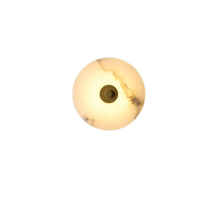 Designerska lampa ścienna LED, złota z marmurem, oświetlenie akcentowe.