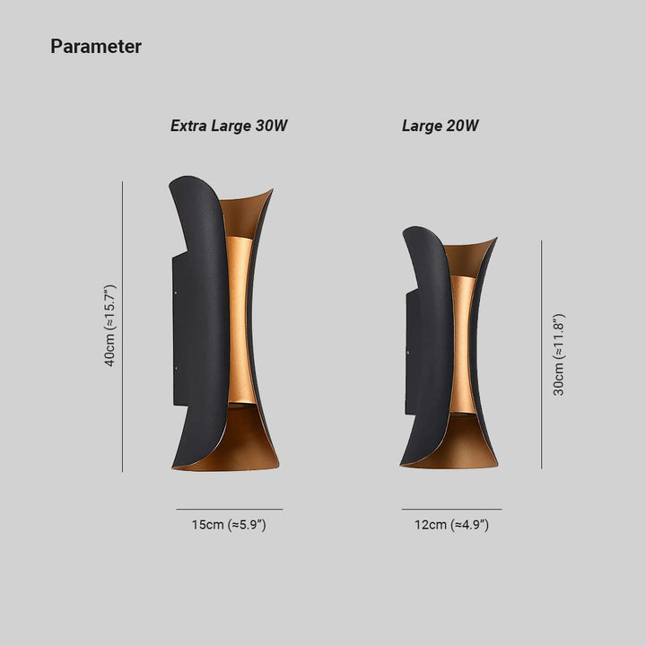 Zewnętrzna lampa LED, zakrzywiona, idealna na taras, eleganckie oświetlenie góra-dół.