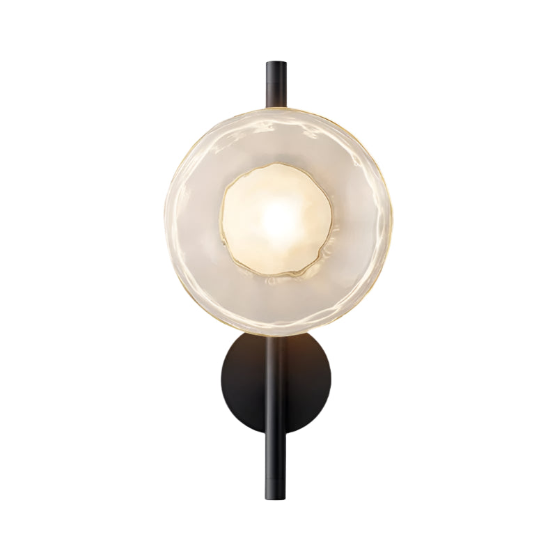 Teksturowana okrągła lampa ścienna LED, design skandynawski, do salonu.