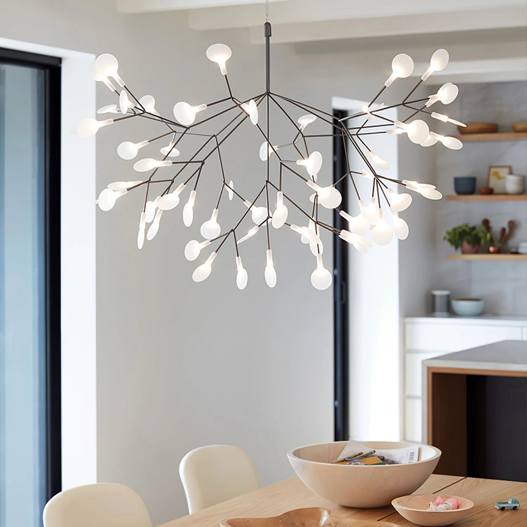 Elegancka lampa Firefly Sputnik. Oświetlenie sufitowe LED do jadalni, czarne, designerskie.