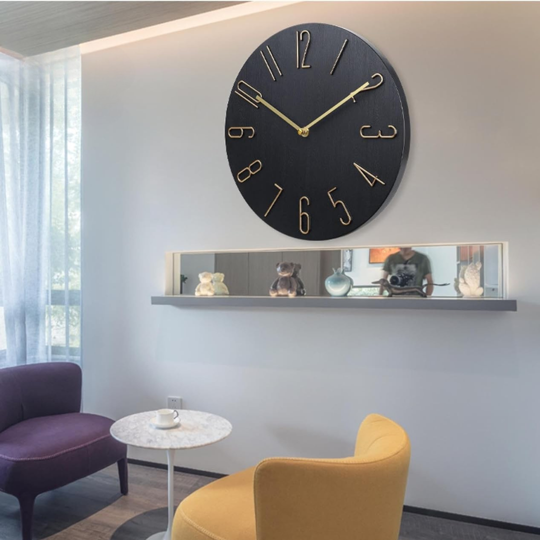 Nowoczesny zegar ścienny do salonu, minimalistyczny design, elegancka dekoracja wnętrz.