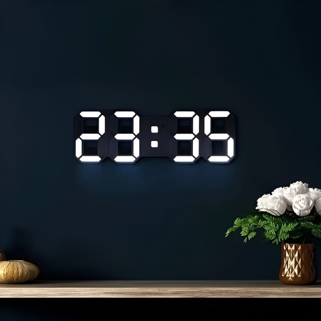 Zegar ścienny LED 3D z dużym cyfrowym wyświetlaczem, intuicyjna obsługa, nowoczesny design.