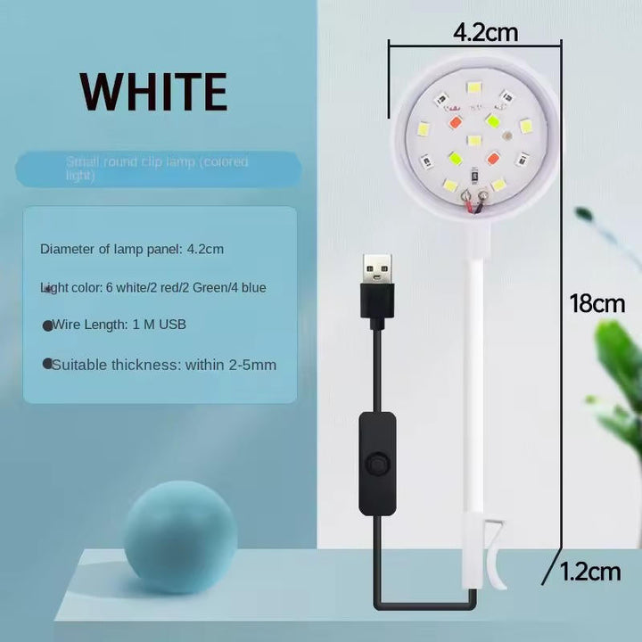 Lampa LED akwariowa z klipsem, zapewniająca pełne spektrum światła dla zdrowego wzrostu roślin i ryb.