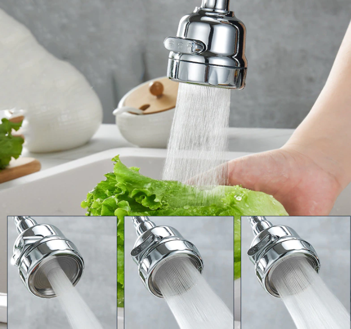Aerator kuchenny z filtrem wody, dyfuzorem i obrotową końcówką do kranu.