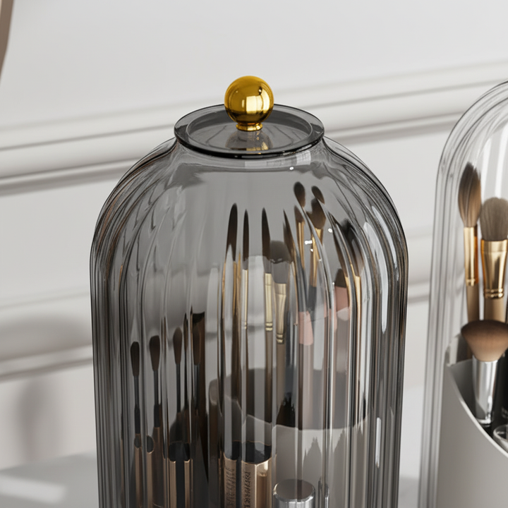 Elegancki organizer BrushLuxe na pędzle do makijażu, obrotowy. Zapewnia minimalistyczny porządek w przechowywaniu kosmetyków.