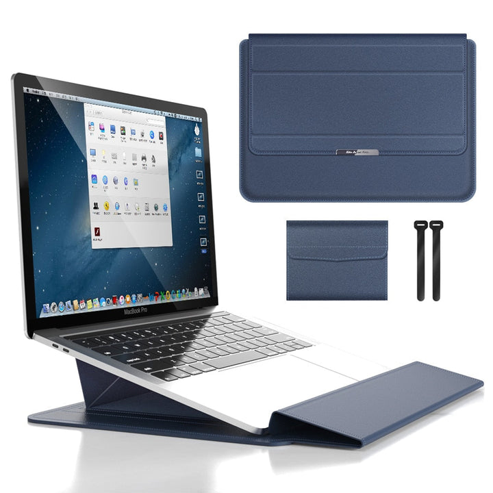 Wielofunkcyjne etui na laptopa z podstawką. Idealne do pracy zdalnej, poprawia komfort i postawę.