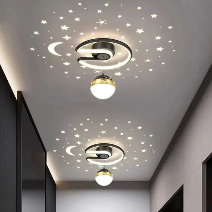 Okrągła lampa sufitowa LED, ściemniana, z efektem gwiazd. Idealna do pokoju dziecka lub sypialni.
