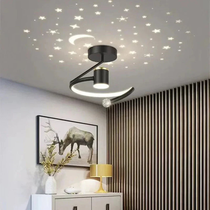 Nowoczesna lampa LED z gwieździstym niebem. Oświetlenie sufitowe do sypialni i pokoju dziecka.