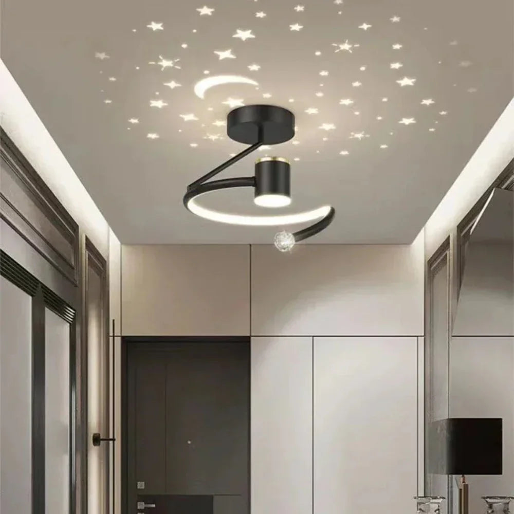 Okrągła lampa LED nowoczesna, ściemniana, z wzorem gwiazd. Energooszczędne oświetlenie sufitowe do domu.