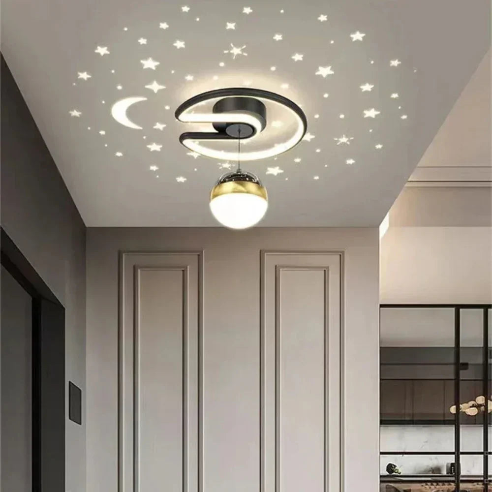 Wielofunkcyjna lampa sufitowa LED z efektem gwiazd. Ściemniana, idealna do sypialni i pokoju dziecięcego.
