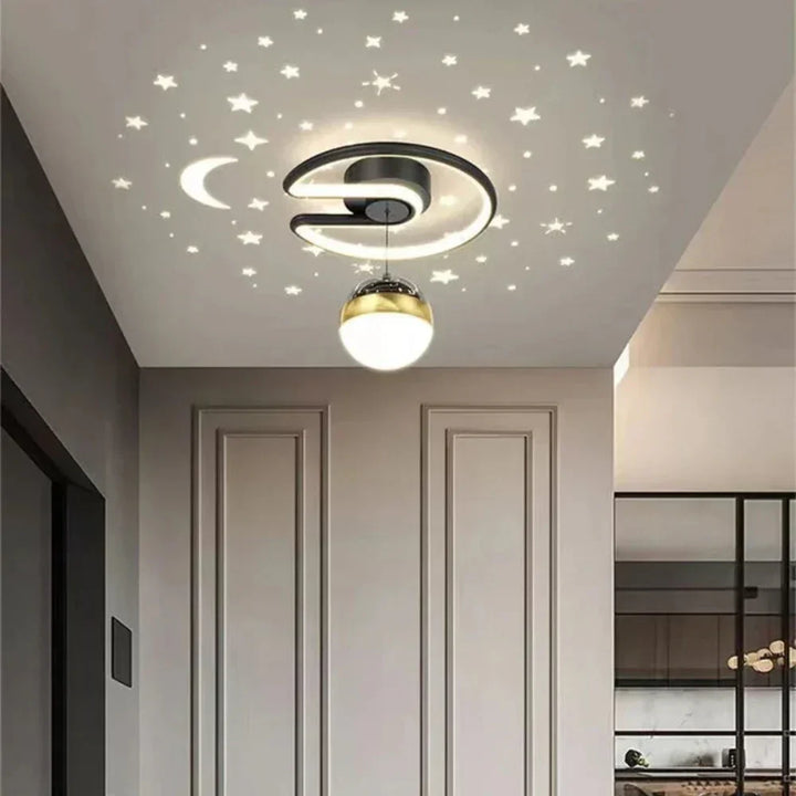 Wielofunkcyjna lampa sufitowa LED z efektem gwiazd. Ściemniana, idealna do sypialni i pokoju dziecięcego.