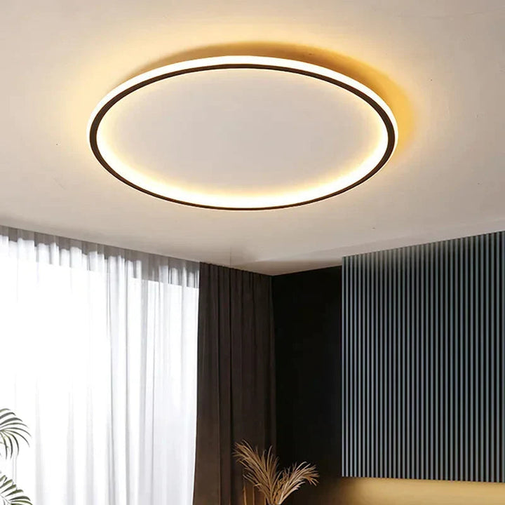 Elegancka okrągła lampa sufitowa LED. Skandynawski, nowoczesny design do salonu i sypialni. Minimalistyczne oświetlenie.