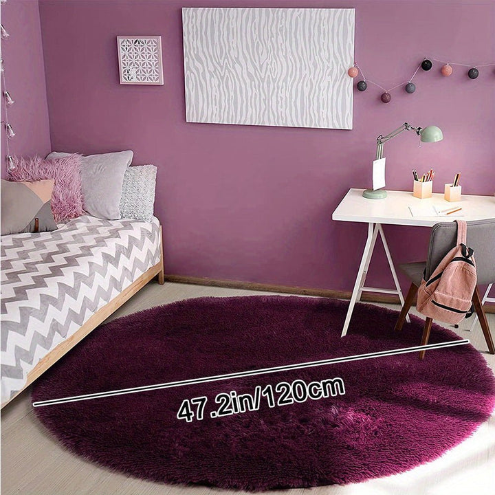 Okrągły puszysty dywan Fluffy w salonie, miękki dywan do wnętrz