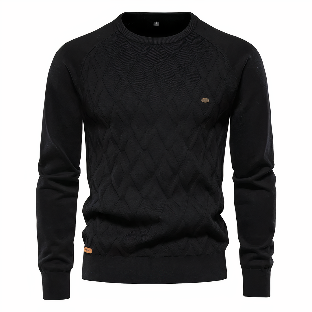 Męski sweter z teksturowanym wzorem diamentowym w kolorze czarnym