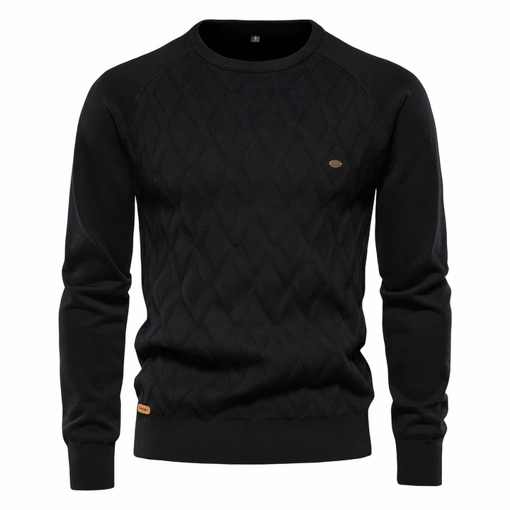 Męski sweter z teksturowanym wzorem diamentowym w kolorze czarnym