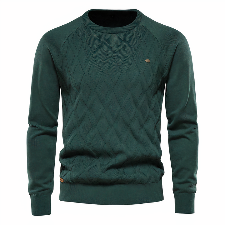 Męski sweter casual z teksturowanym wzorem diamentowym w zbliżeniu