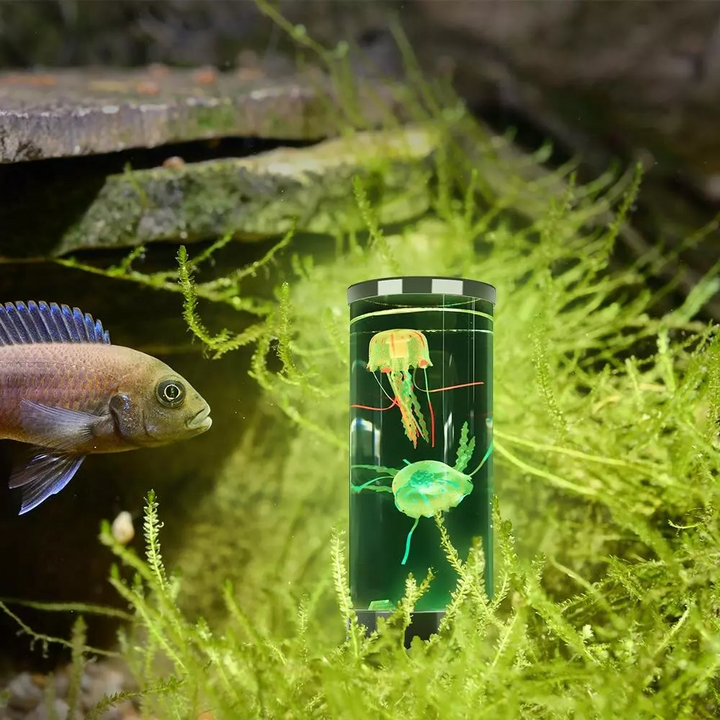 Nowoczesna lampka nocna LED z akwarium i meduzami o nastrojowym oświetleniu