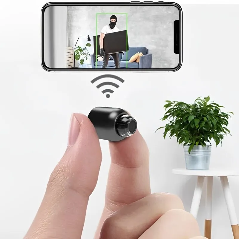 Mini kamera bezprzewodowa trzymana w dłoni z podglądem na smartfonie