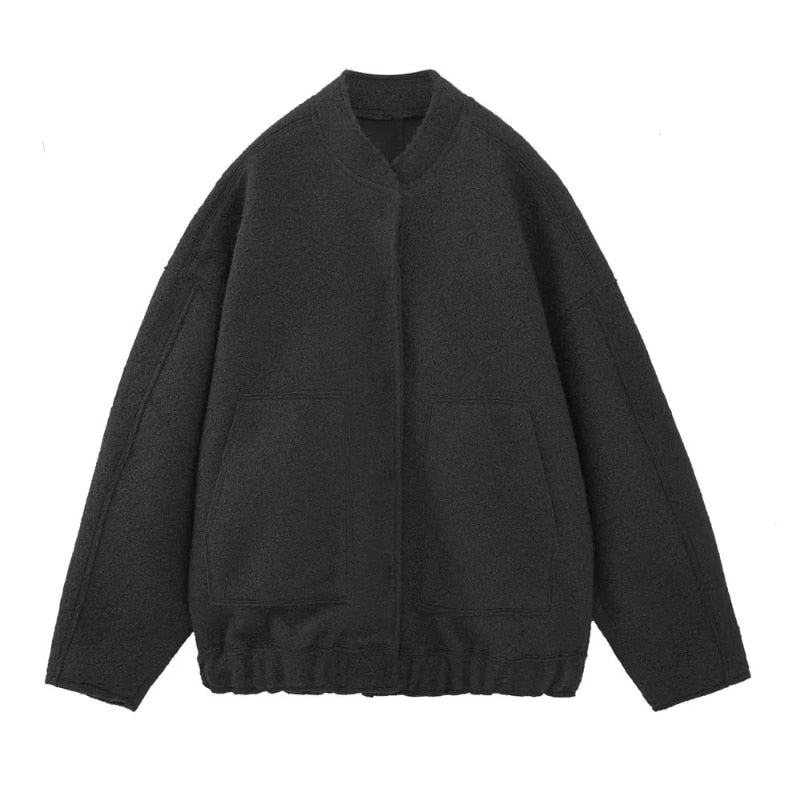 Czarny damski sweter bomber w stylu casual z długimi rękawami
