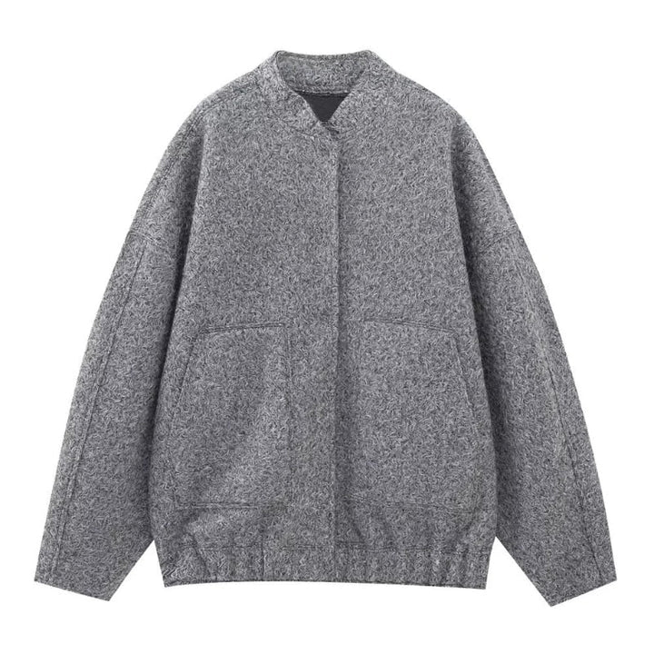 Karmelowy damski sweter bomber oversized z ozdobnymi guzikami