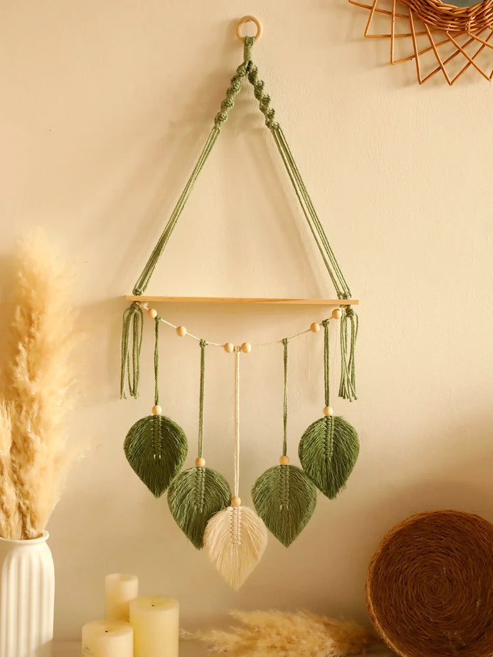 Półka ścienna boho z makramą, drewniana, idealna do salonu/sypialni. Dekoracja i porządek w stylu boho.