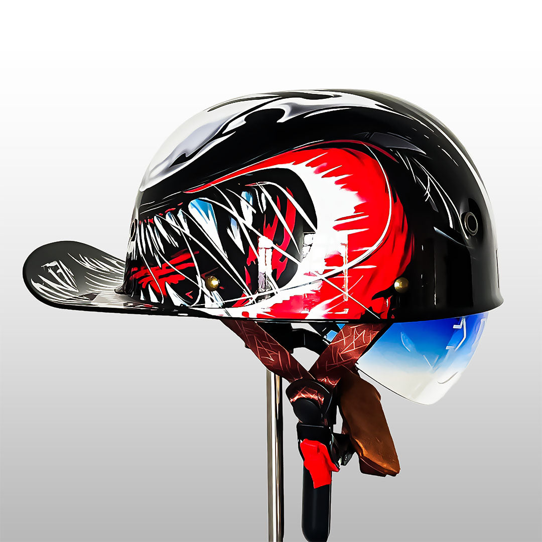 Półkask motocyklowy z zapięciem micro-metric, certyfikowana ochrona i bezpieczeństwo.