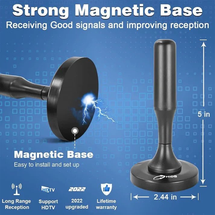 Antena z silną podstawą magnetyczną i wymiarami w calach