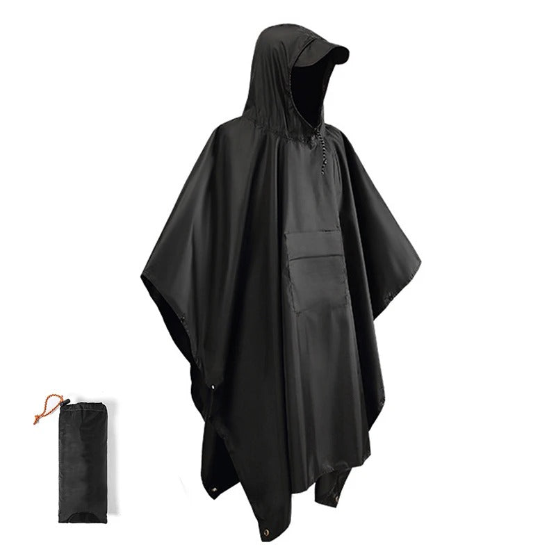 Kompaktowa peleryna podróżna uniseks z etui. Łatwe do spakowania poncho na deszcz.