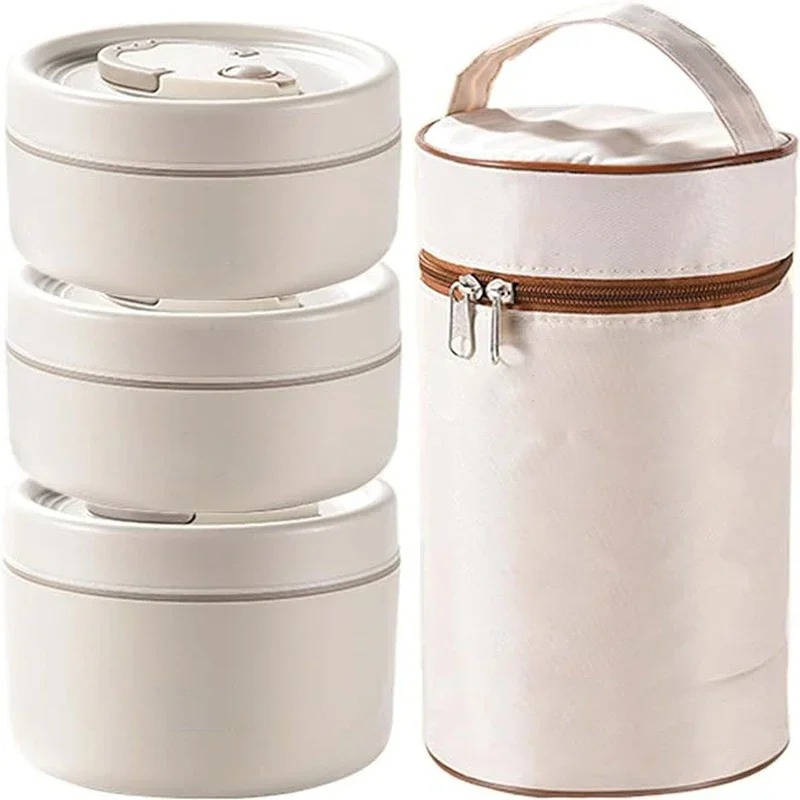 Izolowany pojemnik na jedzenie, piętrowy lunchbox z torbą. Doskonały do oddzielania obiadu, przekąsek, na piknik.