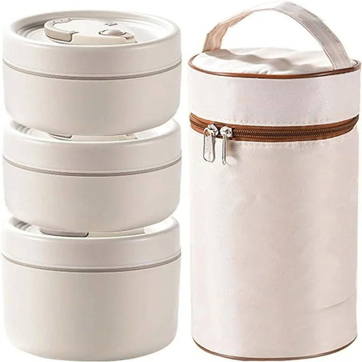 Izolowany pojemnik na jedzenie, piętrowy lunchbox z torbą. Doskonały do oddzielania obiadu, przekąsek, na piknik.