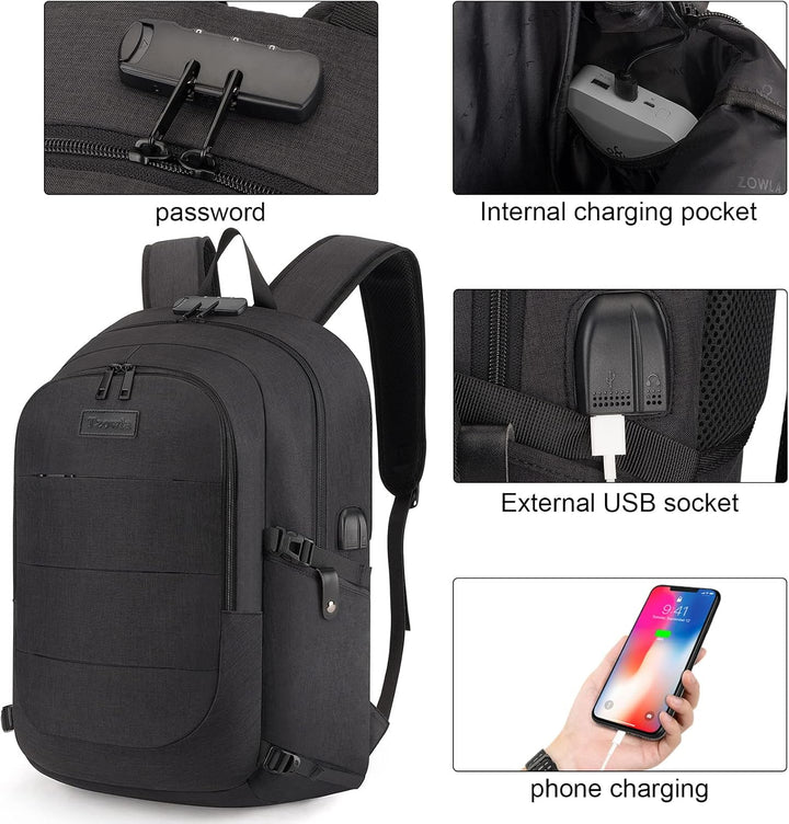 Plecak antywłamaniowy 30-50L z portem USB, idealny do bezpiecznego transportu laptopa.