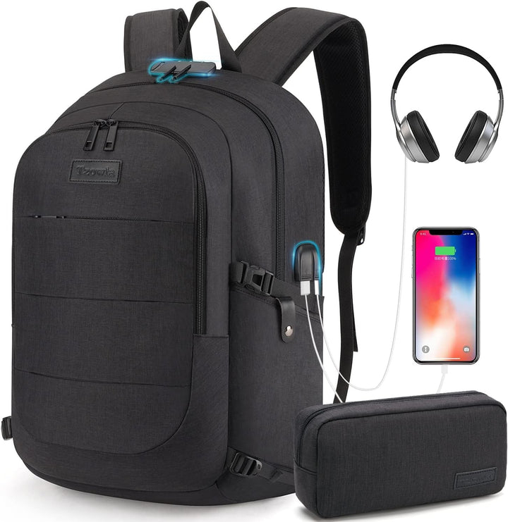 Plecak podróżny dla kobiet, antywłamaniowy, z portem USB i przegrodą na laptopa.