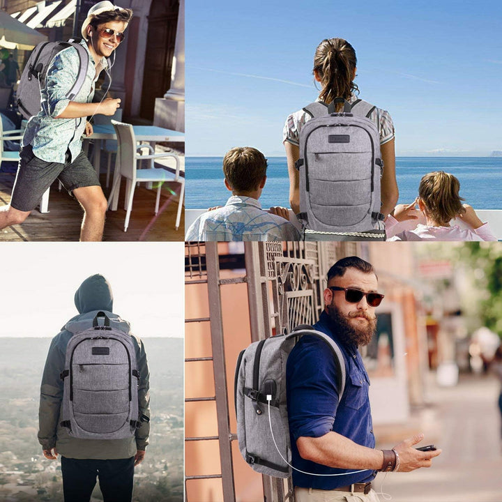 Elegancki plecak podróżny unisex, antywłamaniowy, z portem USB, na laptopa.