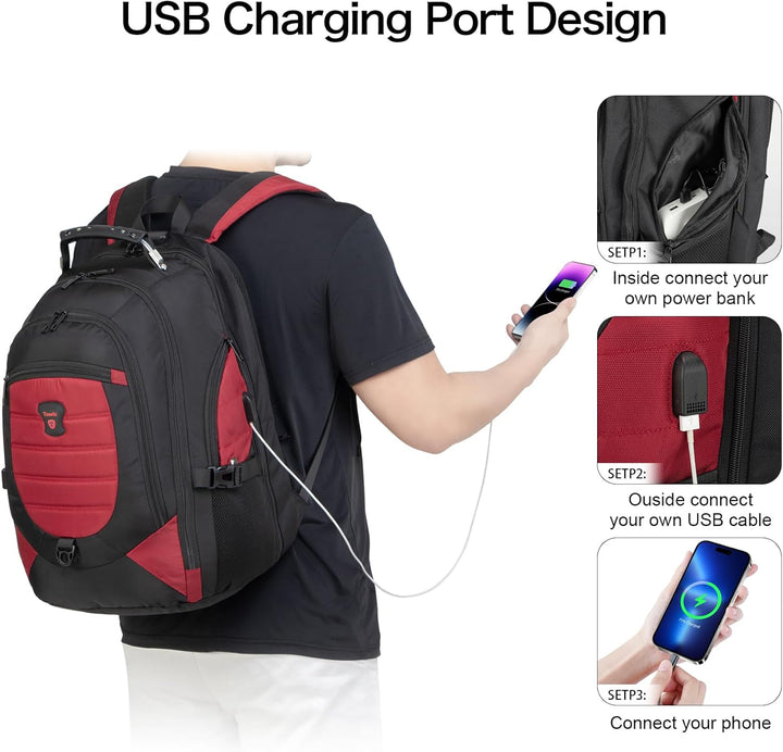 Solidny plecak na laptopa 17.3" z funkcją antykradzieżową i portem USB, idealny do szkoły i pracy.