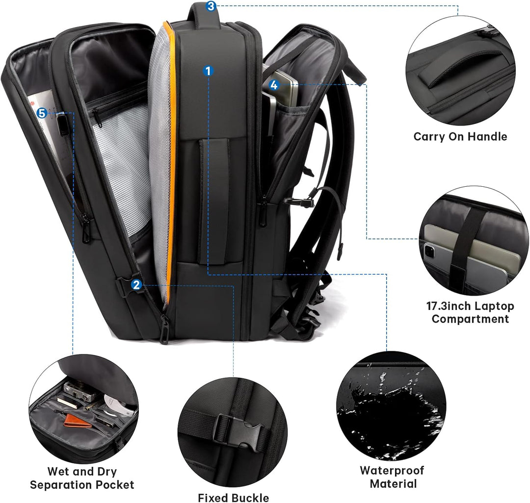 Pojemny plecak miejski 26-45L, wodoodporny, z przegrodą na laptopa, unisex.